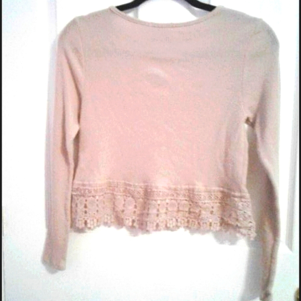 Charlotte Russe Fairy Blush Pink  Long Sleeves Laced Hem Cropped Knit Top S - Picture 4 of 6